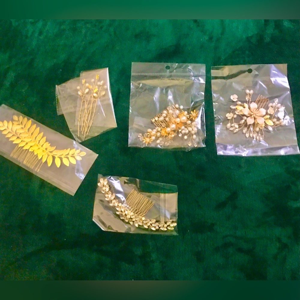 Gold plated hair pieces, 5 pack